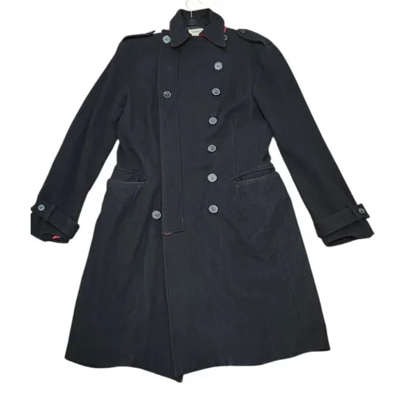 OPERATIONS NYC Black Wool Cashmere Military Peacoat Trench Coat Small USA Made